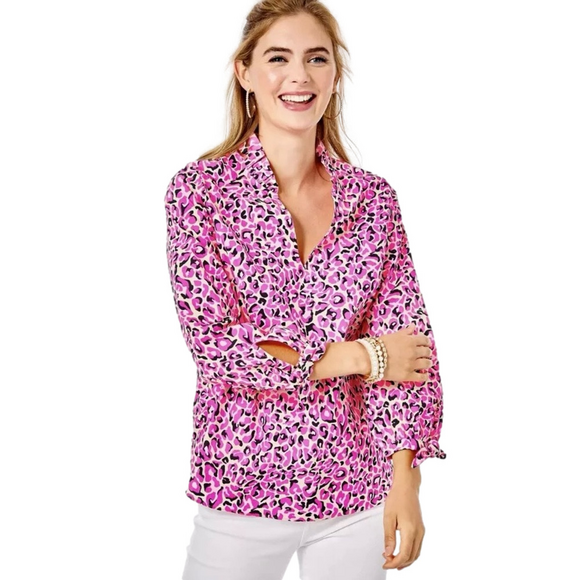 Lilly Pulitzer Sherida Top - Pink Topaz - Animal Print - Size Small NWOT - Picture 2 of 7